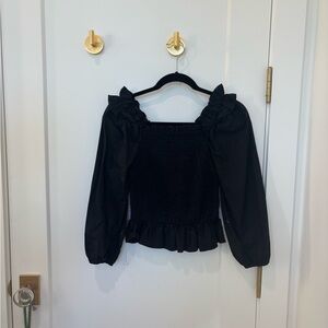 Black smocked long sleeve Ruffle Top